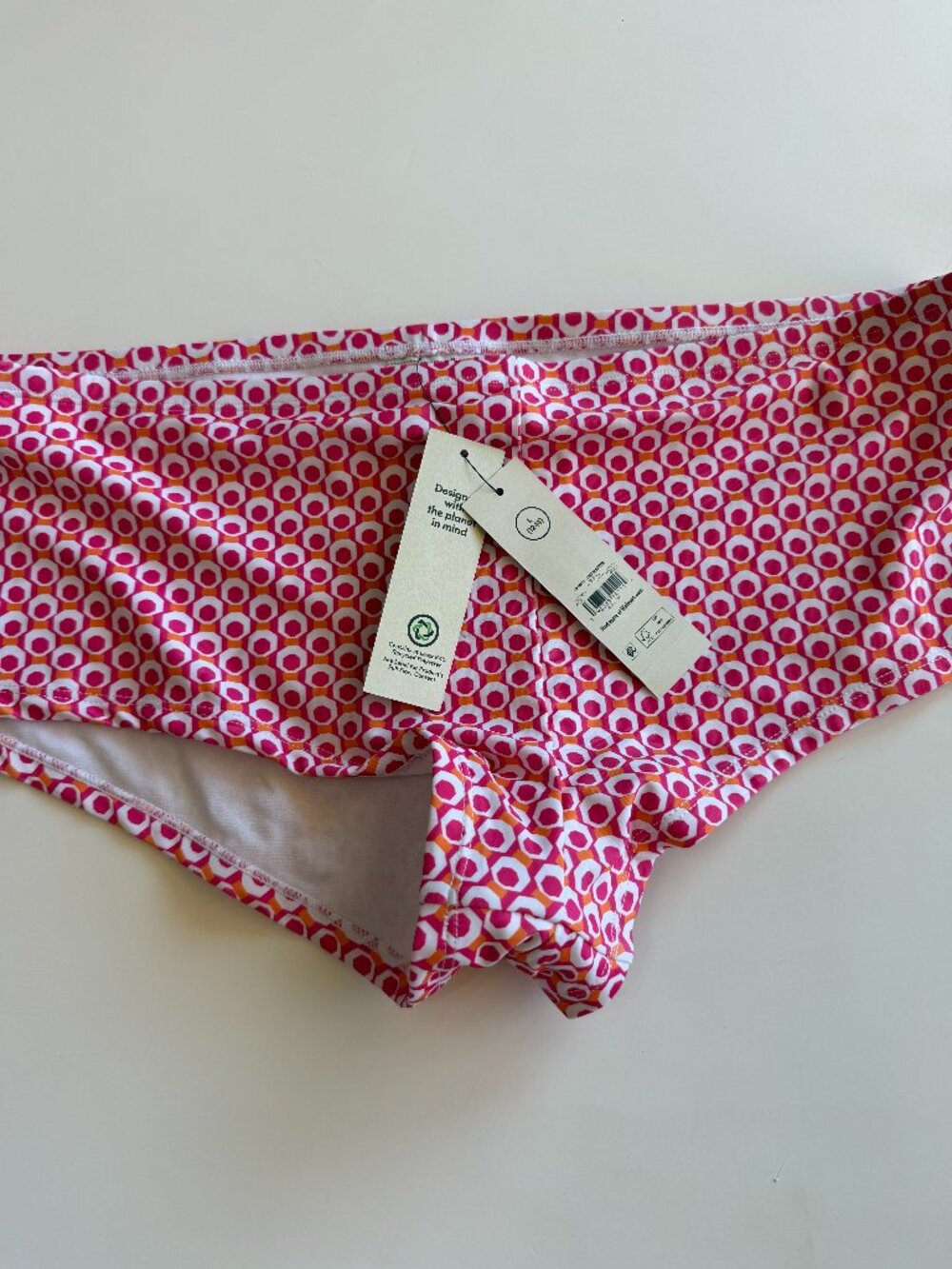 No Boundaries Sporty Geo Boy Short Bikini Bottoms Pink Orange L 12-14 NWT